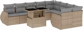 vidaXL 10 részes bézs polyrattan kerti ülőgarnitúra párnával