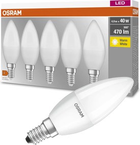 5PAK Led izzó E14 B35 4,9W 40W 470lm 2700K Meleg Osram Base