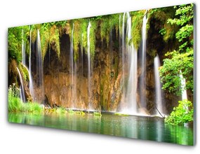 Akril üveg kép Waterfall Lake Nature 100x50 cm 2 fogas