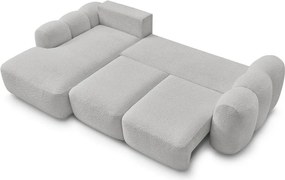 Világosszürke buklé kinyitható-tárolóhelyes sarokkanapé (bal oldali-heverő résszel) Montaigne – Bobochic Paris