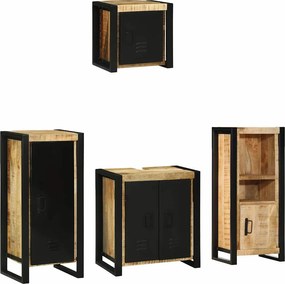 vidaXL Fürdőszoba bútor szett 4 pcs Barna és fekete Tömör Mangófát