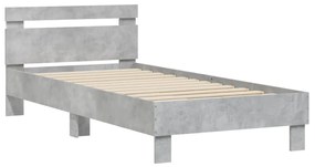 betonszürke ágykeret fejtámlával és LED-világítással 90x200 cm