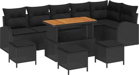 vidaXL Kerti Kanapé Szett párnával 10 pcs Fekete polirattan