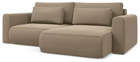 Világosbarna bársony kinyitható-tárolóhelyes sarokkanapé (jobb oldali-heverő résszel) Kapua – Makamii