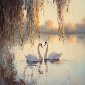 Vászonkép Canvas Tájkép Tó Madarak Hattyúk Pár Szerelem 80x80