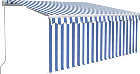 vidaXL kék és fehér kihúzható LED-es napellenző redőnnyel 3,5 x 2,5 m