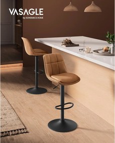 VASAGLE bárszék szett (2 db), magasságában állítható konyhai bárszékek, karamellbarna