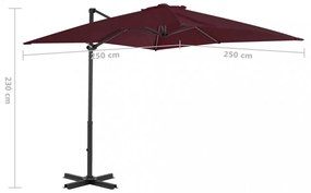 bordóvörös konzolos napernyő alumíniumrúddal 250 x 250 cm