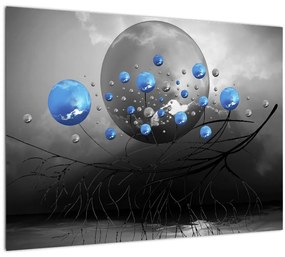 Kék absztrakt gömbök képe (üvegen) (70x50 cm)