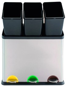 Matt ezüstszínű acél szelektív pedálos szemetes 3x20 l Tri Selectif – MSV