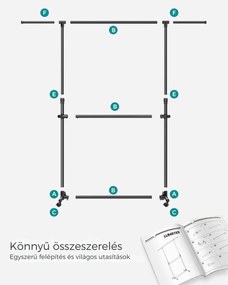 JASON dupla ruhatartó állvány, 101-165x49x113-180cm, fekete SongmicsHome