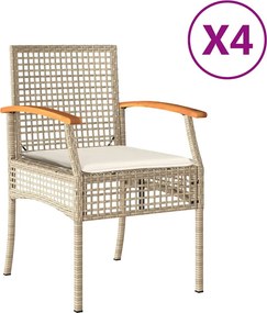 vidaXL 4 db bézs polyrattan és akácfa kerti szék párnákkal