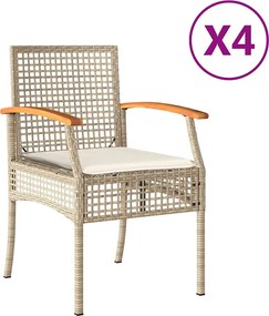 vidaXL 4 db bézs polyrattan és akácfa kerti szék párnákkal