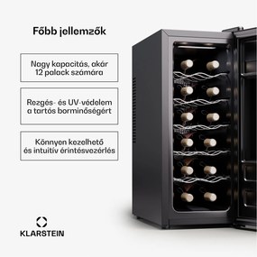 Klarstein Silent Vino 12 Uno Slim Borhűtő, 30 l / 12 palack 8-18 °C Érintős