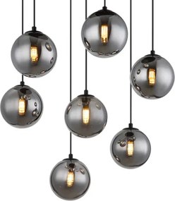 Globo 56133-7H Függeszték fém fekete matt, füstszínű üveg gömbök, fekete PVC kábel, magassága rövidíthető, ø: 550mm, M: 1200mm, tartozék: 7x G9 LED 3.5W 230V, 350lm forrás, 130lm kimenet, 3000K