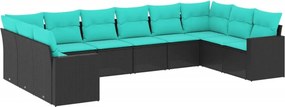 vidaXL 10 részes fekete polyrattan kerti ülőgarnitúra párnával
