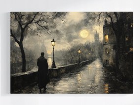 Poszter Város Anglia Folyó Hold Séta Sötét Éjszaka 60x40