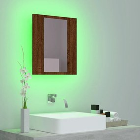 barna tölgy szerelt fa tükrös szekrény LED-del 40 x 12 x 45 cm