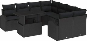 vidaXL Kerti Kanapé Szett párnával tárolóval 9 pcs Fekete Poly Rattan