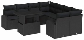vidaXL Kerti Kanapé Szett párnával tárolóval 9 pcs Fekete Poly Rattan