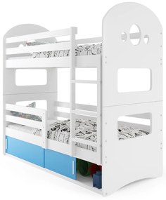Emeletes ágy 80 x 190 cm Domur (fehér + kék) (ágyrácsokkal és tárolóhellyel). Akció -29%. 1056527