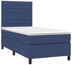 kék szövet rugós és LED-es ágy matraccal 80 x 200 cm