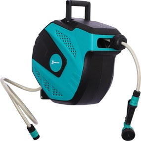 DURHAND Falra Szerelhető Kerticső Dob 180°-os Forgással és Többfunkciós Permetező Pisztollyal, Fagyvédő -5–45 °C Műanyag Zöld + Fekete 15 m | Aosom