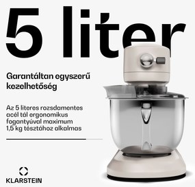 Klarstein Chiara konyhai robotgép, 1600 W, 12 beállítás, rozsdamentes acél tál, LCD kijelző, Tartozékokkal együtt