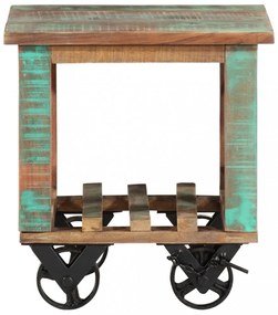 tömör újrahasznosított fa kisasztal kerekekkel 40 x 40 x 42 cm