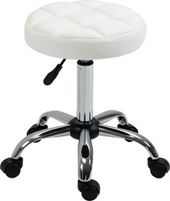 Vinsetto Görgős Szék Magasságban Állítható Munka Szék, Forgószék Szalonhoz, Műbőr Fehér Ø35.5 x 51-67 cm | Aosom