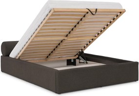 Sötétszürke kárpitozott ágyneműtartós franciaágy ágyráccsal 180x200 cm Cille – Ropez