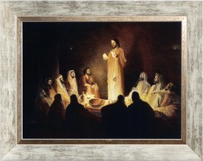 Jézus Az Apostolokkal Szakrális Vászonkép Fehér Díszített Keretben 30X40