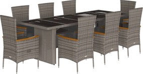 vidaXL 9 részes szürke polyrattan kerti étkezőgarnitúra párnával