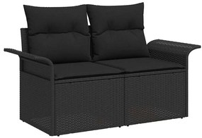 Kerti Kanapé Szett 7 pcs Fekete Poli rattan, acél, tömör akácfa