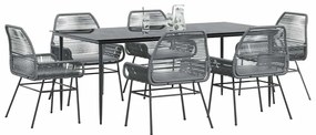 7 részes szürke polyrattan üveg kerti étkezőgarnitúra párnával