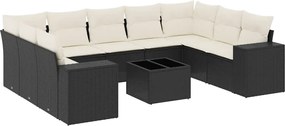 vidaXL 10 részes fekete polyrattan kerti ülőgarnitúra párnákkal