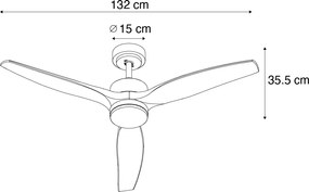 Okos mennyezeti ventilátor fehér fa mintával 132 cm LED-del, fényerőszabályzóval és távirányítóval - Joly
