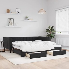 fekete kihúzható bársony heverő fiókkal 100 x 200 cm