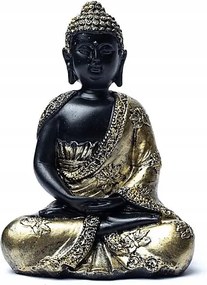 Meditáló Buddha figura fekete-arany 272g 10.5x7x15 cm