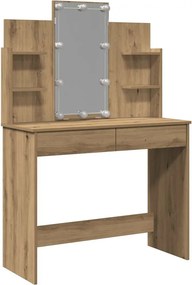 vidaXL kézműves tölgy színű fésülködőasztal LED-del 96x40x142 cm