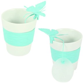 Porcelán bögre SILICONE BUTTERFLY teaszűrővel 280 ml, zöld