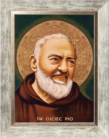 Szent Pio Atya Szakrális Kép Fehér Díszkeretben 30X40