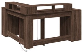 barna tölgy színű szerelt fa íróasztal LED-ekkel 152x152x91 cm