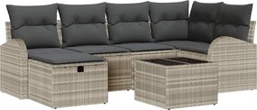 vidaXL Kerti Kanapé Szett párnával 7 pcs Világosszürke Poli rattan