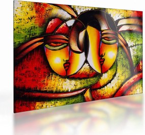 Kép - olajfestmény, absztrakt arcok (üvegen) (70x50 cm)