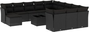 vidaXL 13 részes fekete polyrattan kerti ülőgarnitúra párnákkal