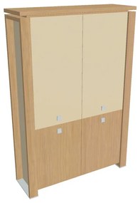 Verno+ S magas szekrény 140 x 46 x 210 cm, kombinált ajtó, világos tölgy / vanília