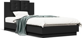 vidaXL fekete szerelt fa ágykeret fejtámlával 90 x 190 cm