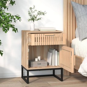 2 db szerelt fa és vas éjjeliszekrény 40x30x55,5 cm
