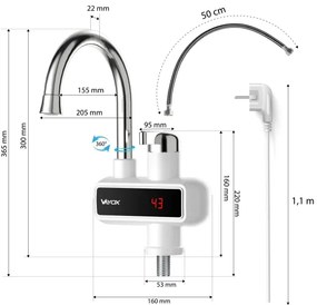 Átfolyós vízmelegítő LED kijelzővel 3000W/230V IPX4 fehér